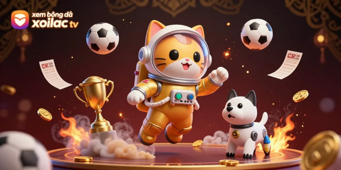 Experience exhilarating sports betting with xem bóng đá xoilac tv in a vibrant 3D world filled with trophies and betting slips.