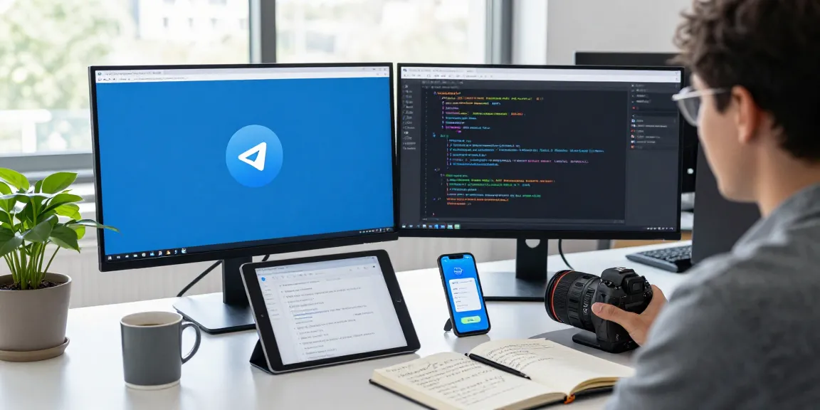 Developer setting up Telegram Chinese language pack in a modern tech workspace.