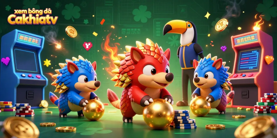 Experience xem bóng đá cakhiatv with dynamic pangolins rolling through poker chips in a vibrant gaming scene.