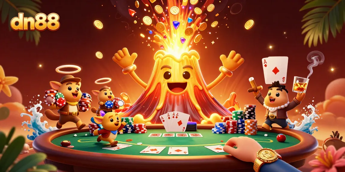 Win big at dn88 with a thrilling illustration of a golden volcano erupting treasures!